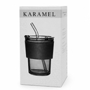 Стакан стеклянный с трубочкой и капхолдером Karamel, черный.