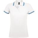 Рубашка поло женская Pasadena Women 200 с контрастной отделкой белая с голубым, размер XXL