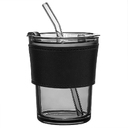 Стакан стеклянный с трубочкой и капхолдером Karamel, черный
